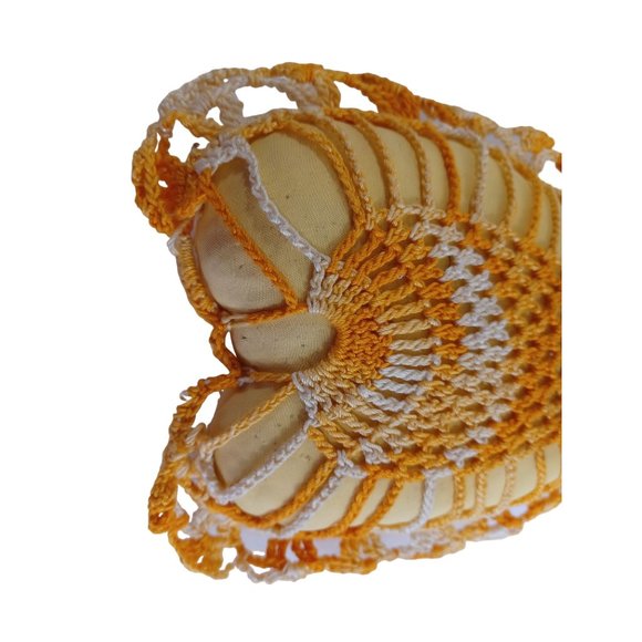 Vintage Grandma's Hand Crochet Pillow Pincushion 20.5" Handmade Varigated Orange - Picture 5 of 9